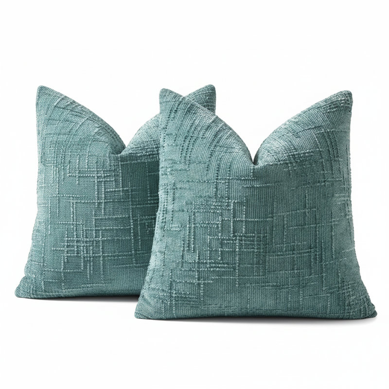 18x18 Chenille Throw Pillow Covers Set of 2, Textured Soft Boho Farmhouse Pillow Cases for Bed Sofa Living Room Decor, Teal
