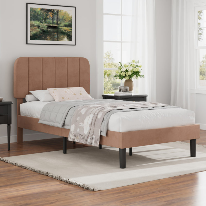 Lit plateforme rembourré en velours amélioré avec tête de lit réglable, conception renforcée et silencieuse, aucun sommier tapissier requis, support de lattes en bois robuste, assemblage facile