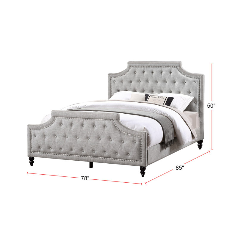 Lit plateforme tapissier capitonné Ditmars, Très grand, Gris