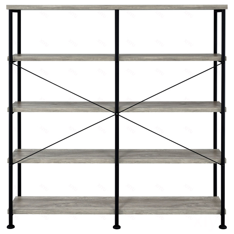 Bibliothèque double largeur en bois de grève et noir, Light Grey