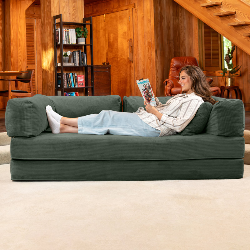  Unsofa Modular Convertible Sofa With Foldable Memory Foam King Sleeper Bed – Space Saving Configurable Couch With European Performance Corduroy, Forest Dark Green