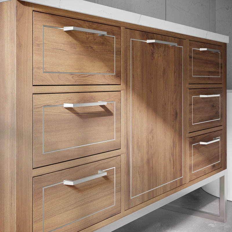 Markham 48 in. Single Vanity, Universal Calacatta Quartz, Walnut, Brushed Nickel