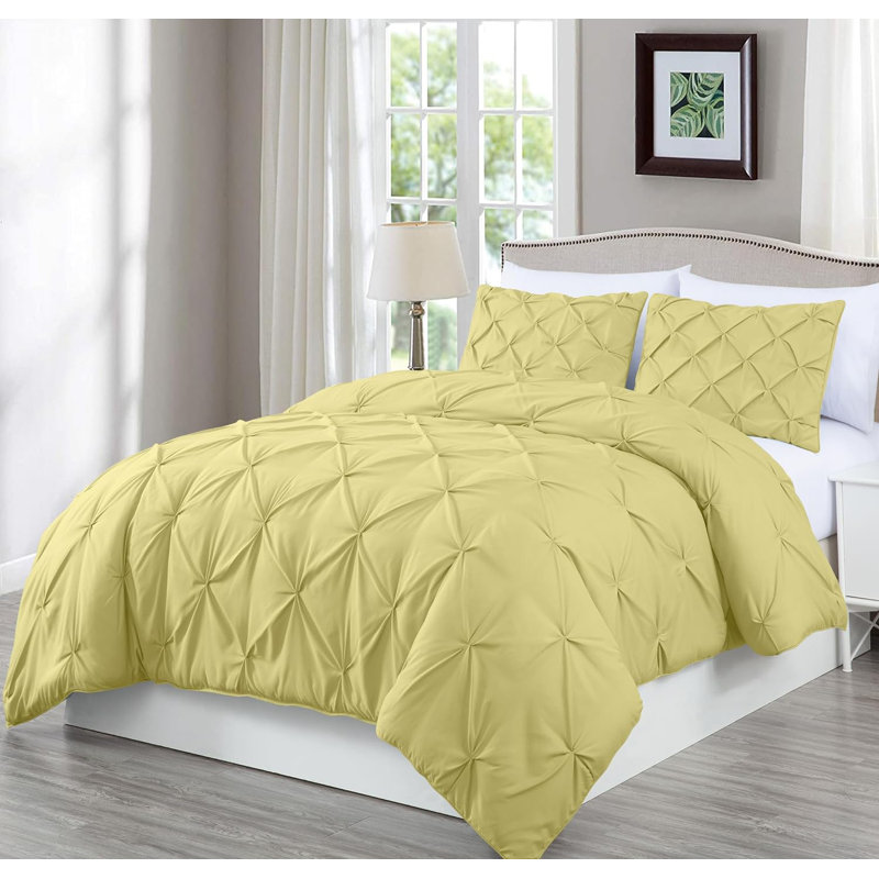 Berlin Pintuck Microfiber 3-Piece Comforter Set, Twin Comforter + 1 Standard Sham, Yellow