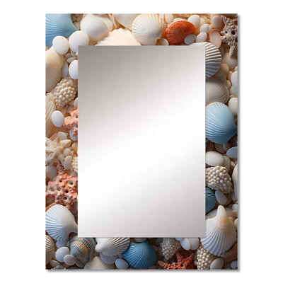 Beach Photo Seashell Collage II - Coastal Unique Wall Mirror, Beige Mirror, Printed Metal Art