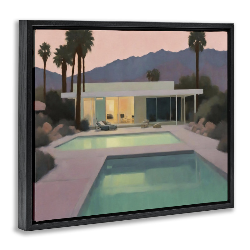 "Tranquil Pool at Sunset", art mural sur toile flottante par Noah Bay, Cadre flottant noir de jais, H 17 po x l 21 po