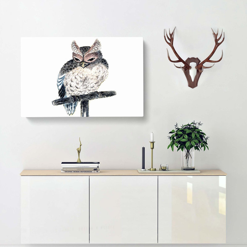 Perched Owl by Katsushika Hokusai - Wrapped Canvas Painting, 50cm H x 76cm W x 3cm D