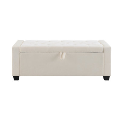 48" Ottoman With Storage, Storage Ottoman Bench With Safety Hinge, Upholstered Entryway Bench With Seating For Bedroom, Living Room, Hold Up To 350 Lb, Beige