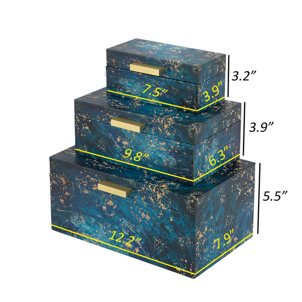 Decorative Book Boxes - Set of 3 - Blue (Set of 3) Everly Quinn