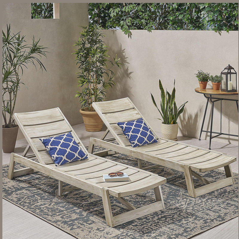 Wooden Chaise Lounge,Set of 2, Gray, 2