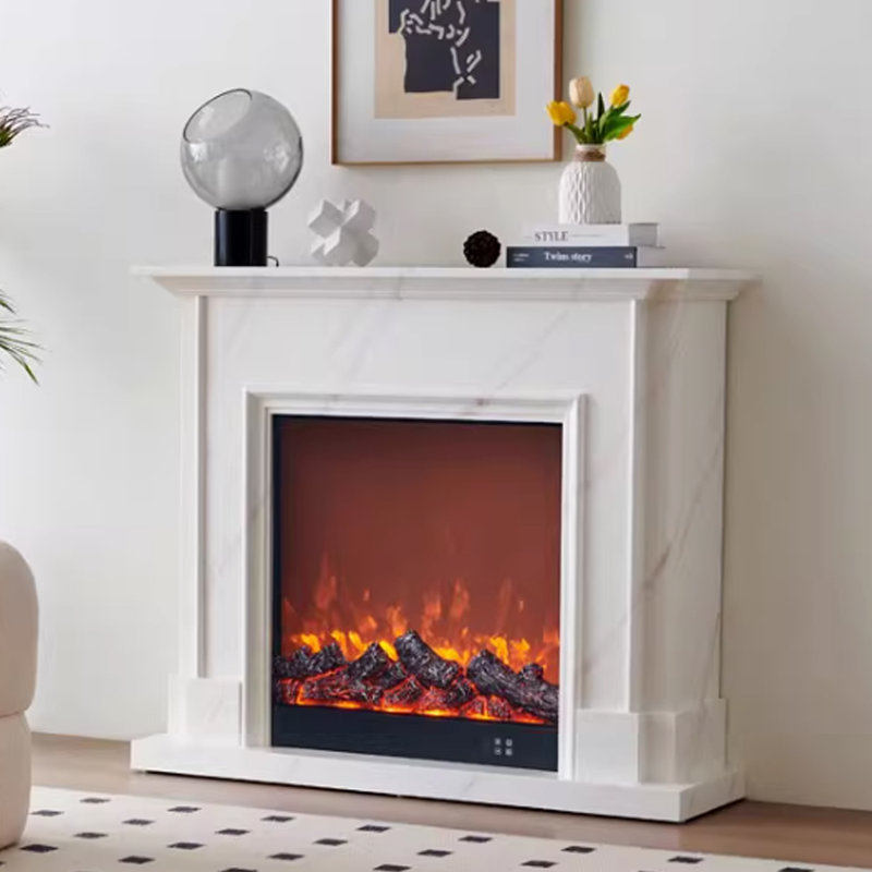White Solid Wood Electric Fireplace