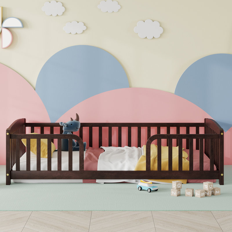 Lit pour tout-petit Montessori, structure en bois de pin (espresso, simple), Lit simple, Espresso