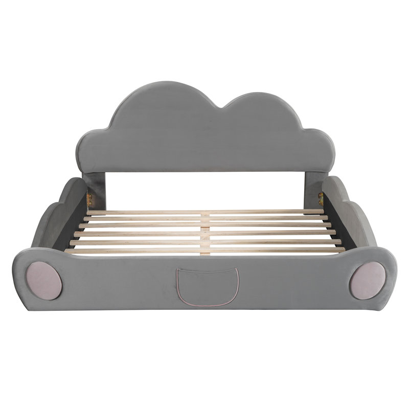 Lit plateforme tapissier taille tête de lit avec pied de lit arrondi et poche, Gris