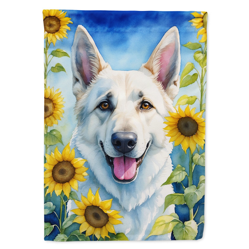 Irish Wolfhound in Sunflowers Garden Flag, White German Shepherd