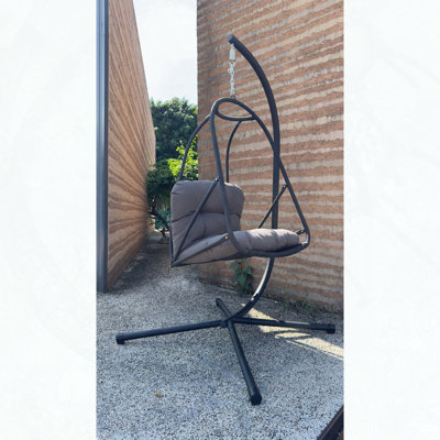 Wicker Hanging Egg Chair with Stand and Cushion