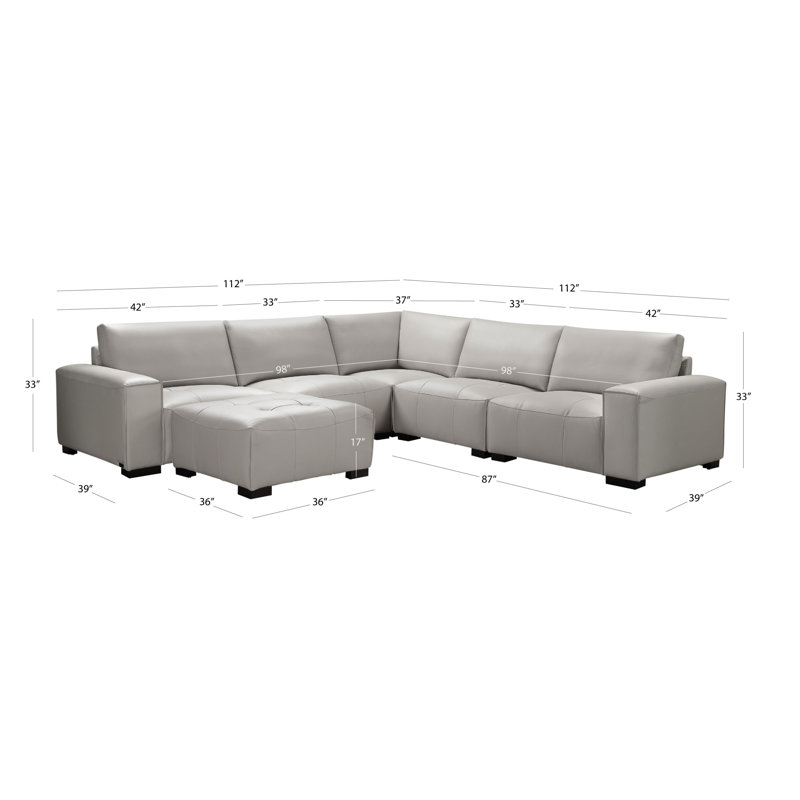 Fawcette Upholstered L-Shaped Sectional Symmetrical, Gray Leather Match