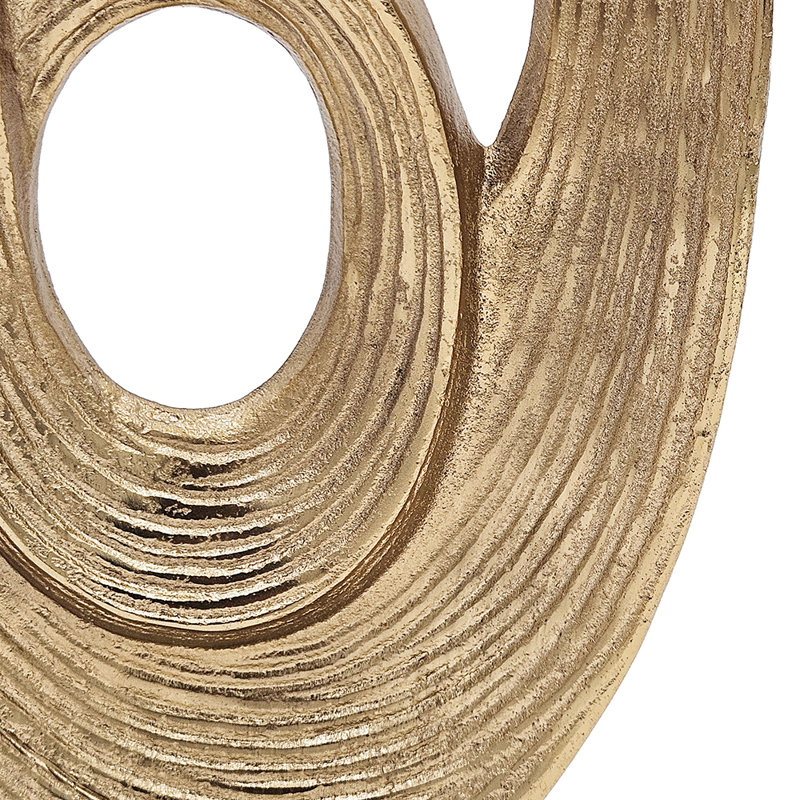 4" Abstract Gold Swirling Sculpture On White Marble Base, 17" H x 7.90" W x 4" D