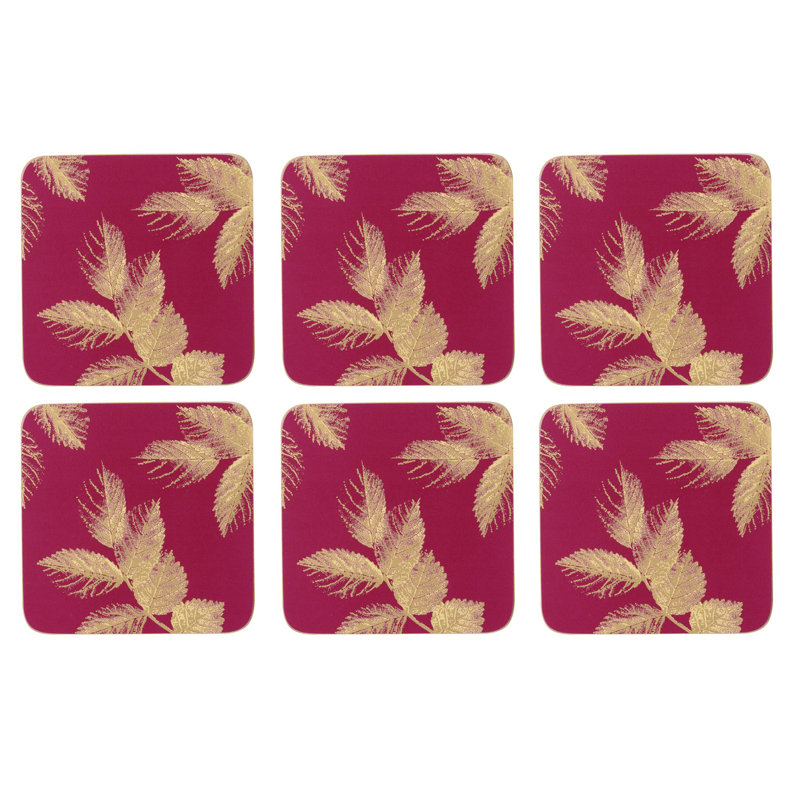 Pimpernel S.M. Etch Leaves Coasters 4"X 4", Pink
