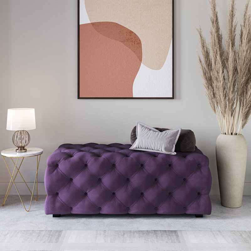 Repose-pieds standard capitonné en velours Elsez, Velours mauve