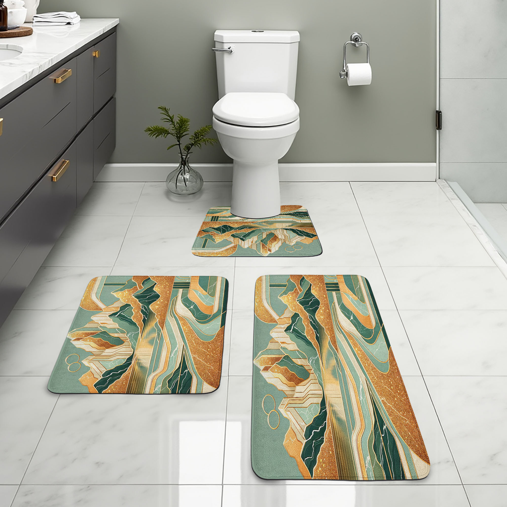 East Urban Home Mid Century Modern Boho Bathroom Rug Set 3 Pieces U ...