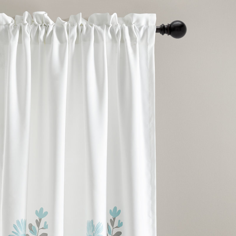 Aprile Blue and Gray Floral Light Filtering Curtain Panels