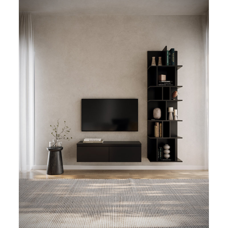 Syvanna Wall-Mounted TV Cabinet, 28.4cm H x 100cm L x 31.8cm W, Black