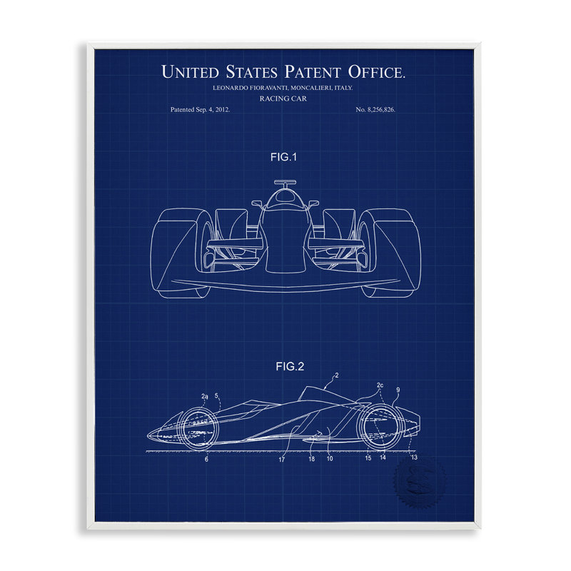 «Racing Car Blueprint», art de la giclée encadrée par Karl Hronek, H 14 po x l 11 po x P 0,5 po