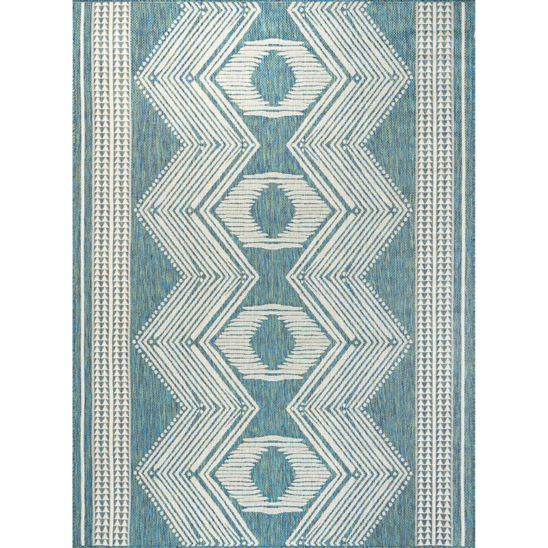 Tribal Indoor/Outdoor Area Rug, Rectangle 5' x 8', Light Brown/Ivory
