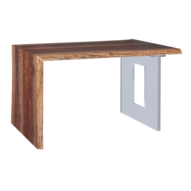 Live Edge Solid Wood Top Writing Desk, Crotch Walnut