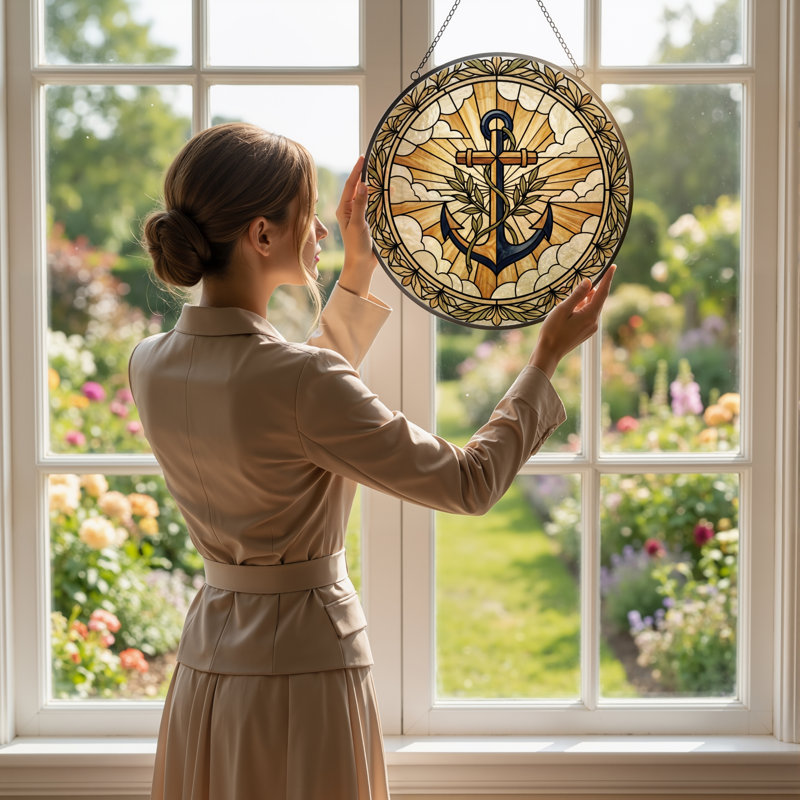 Panneau de vitrail Anchor Wreath, 7,8H, H 7,8 po