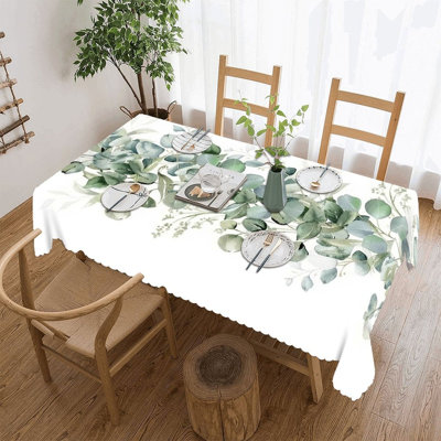 Eucalyptus Watercolor Garland Table Cover 60" x 120" Scalloped Edged for Home Decor