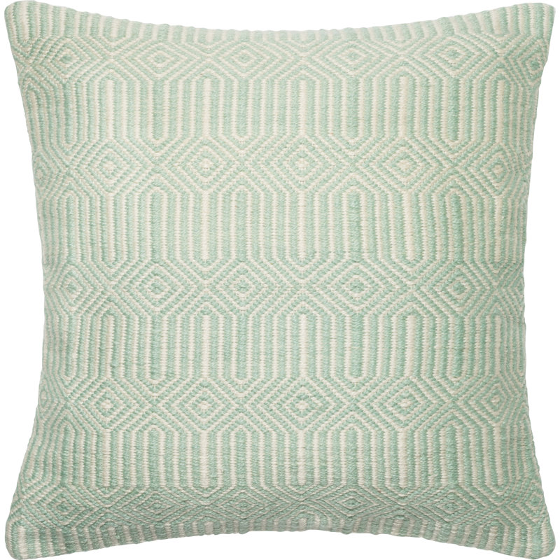 Saffet Hand-made Embroidered Indoor / Outdoor Throw Pillow Cover & Insert , Aqua/Ivory