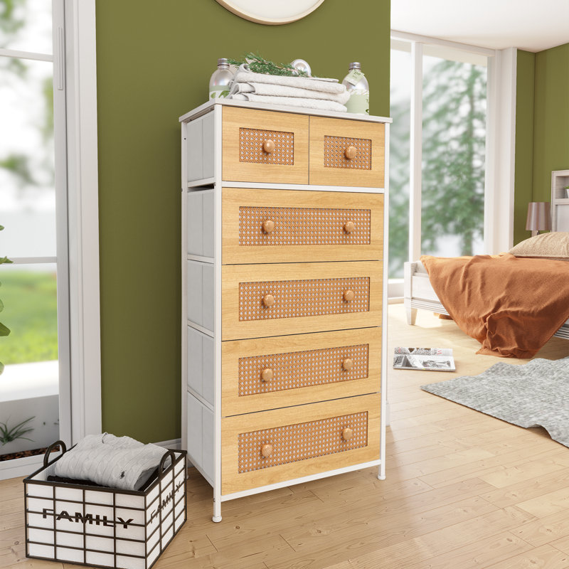 Commode 6 tiroirs 23,2 po Jauier, blanc / nature, Blanc / nature