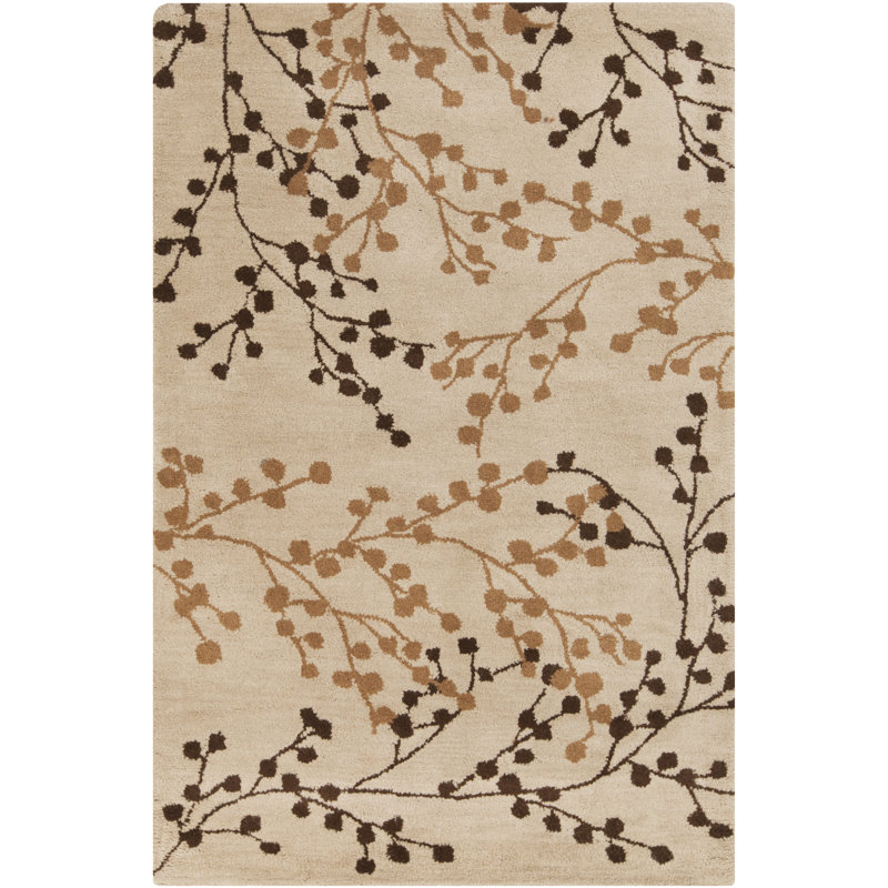 Tapis champagne / brique en laine touffeté à la main Dedrick, Rectangle 9 pi x 12 pi