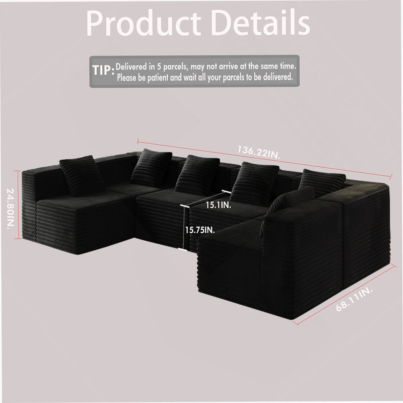 Modular Sectional Couch With Deep Seat And High-Density Memory Foam For Ultimate Comfort And Flexible Living Room Layouts.