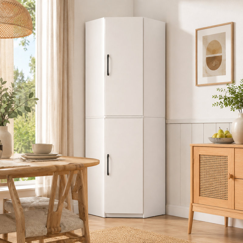 Garde-manger de coin 70,8 po en forme de L, 2 portes, 8 tablettes, organisateurs de porte