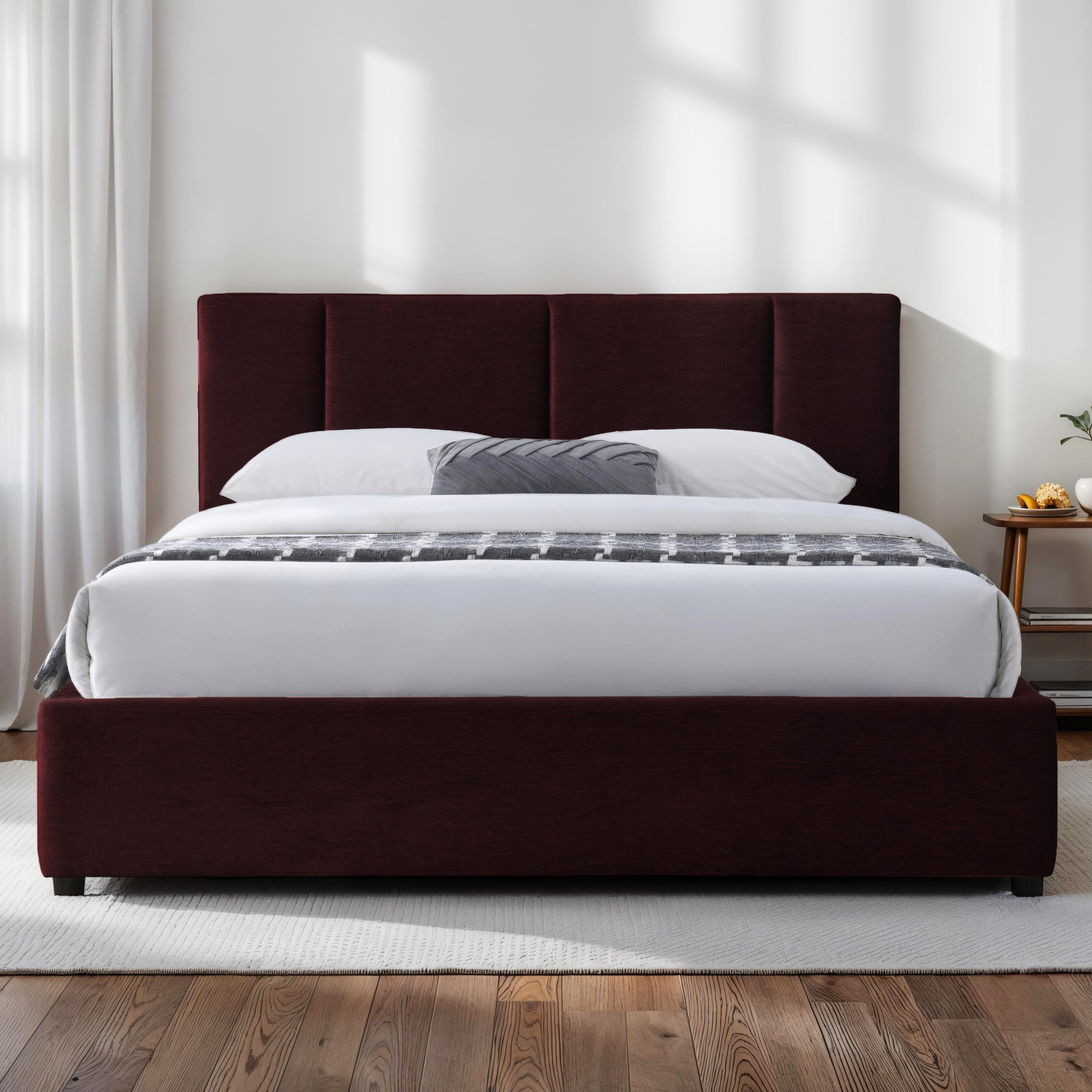 Ruthie Upholstered Bed, Queen, Burgundy