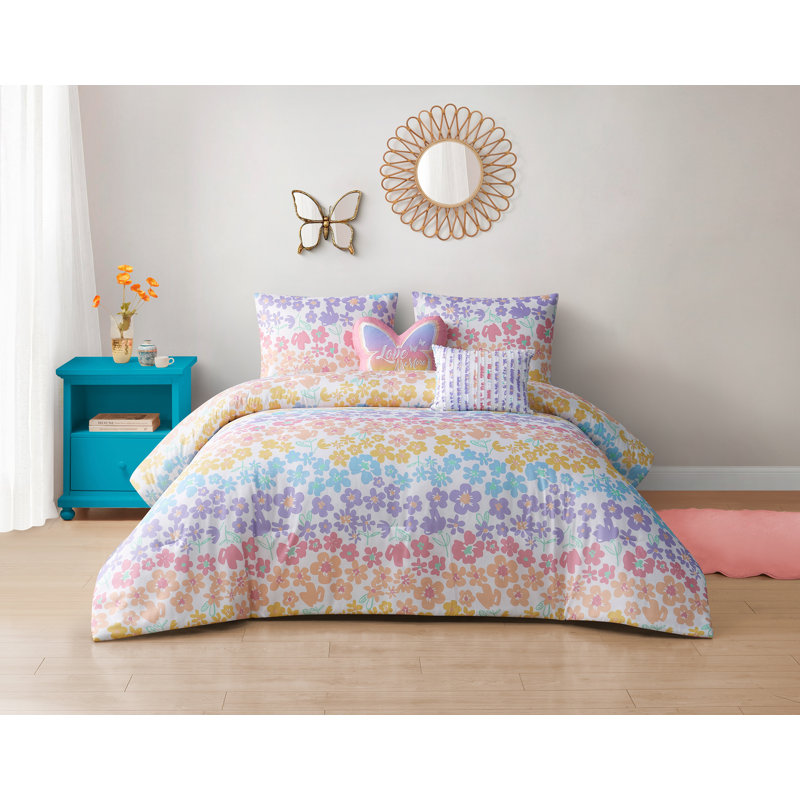 Bloom Bedding Set for Kids, Twin Comforter + 1 Sham + 1 Throw Pillow