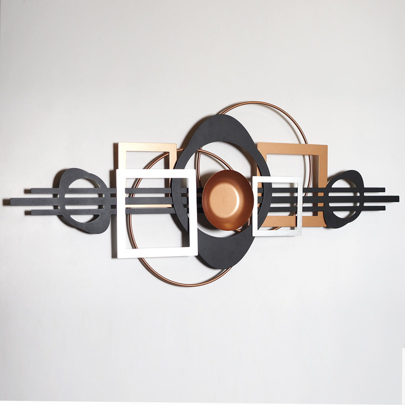 Harmony Geometric Black, Silver, and Copper Metal Wall Art