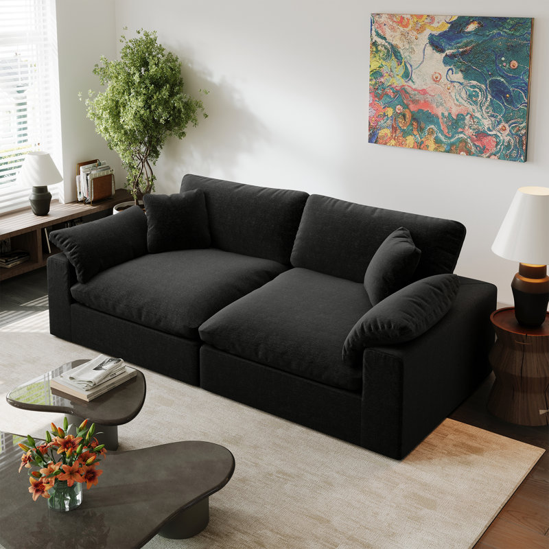 Mahari Upholstered Loveseat, Cloud Modular Sectional Sofa Couch for Living Room Bedroom, Black