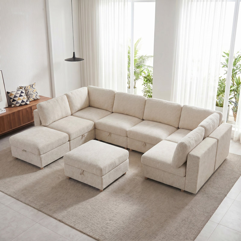 Canapé modulaire modulaire, canapé convertible avec rangement, ensemble de canapé pliant multifonctionnel en tissu, Beige