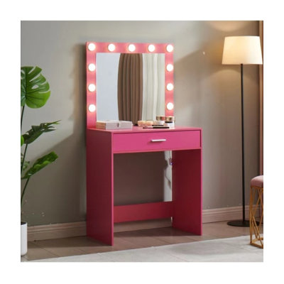 Bureau de coiffeuse élégant avec miroir éclairé - 3 coiffeuses réglables avec rangement à grand tiroir pour l'espace de maquillage de la chambre à coucher