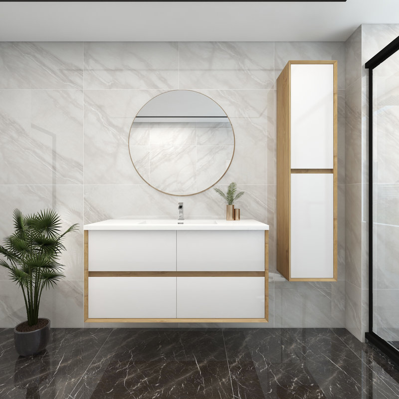 Meuble-lavabo mural simple 48 po, Blanc brillant