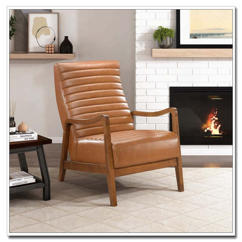 Chaise d'appoint en similicuir avec finition noyer