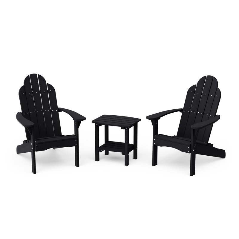 Classic 3-Piece Adirondack Set with Side Table, Black