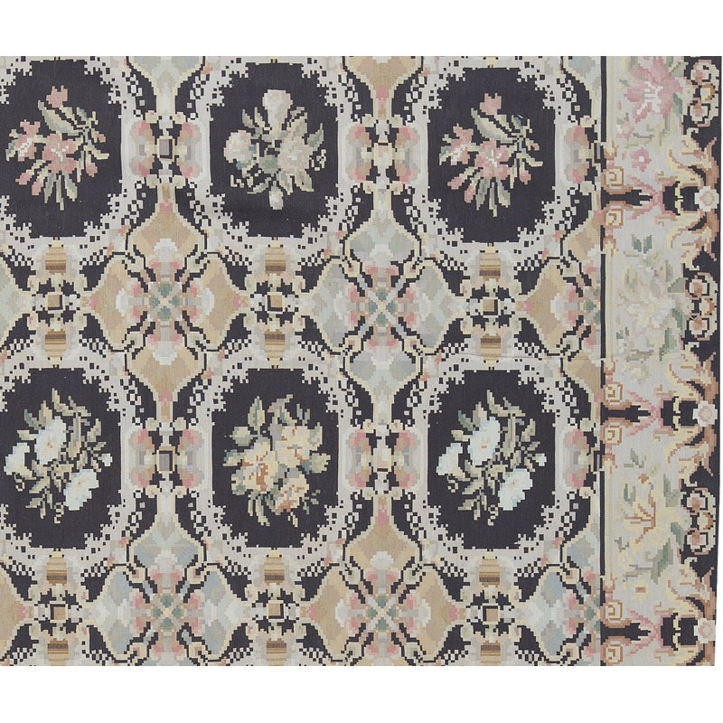 Hand-Knotted High-Quality Black and Beige Area Rug