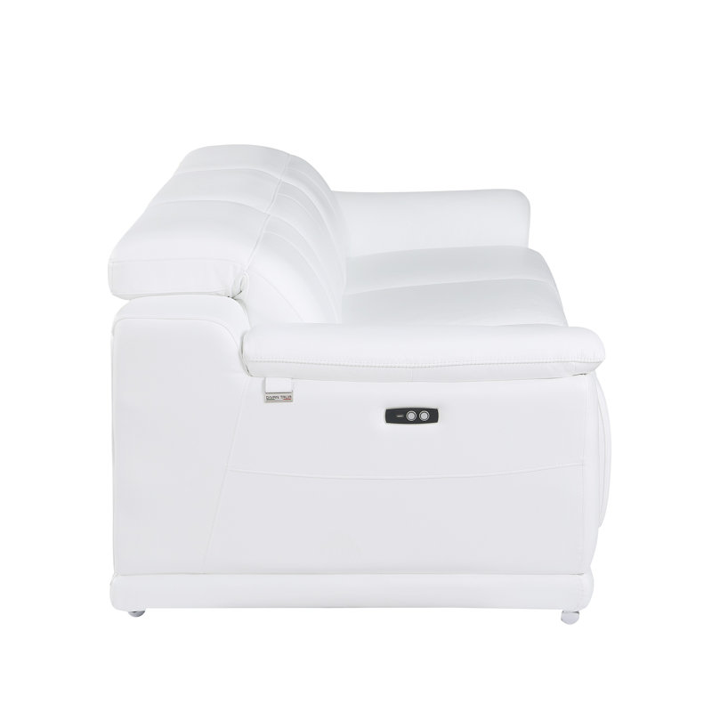Divanitalia Top Grain Italian Leather Power Reclining Sofa With Dual Recliners, White