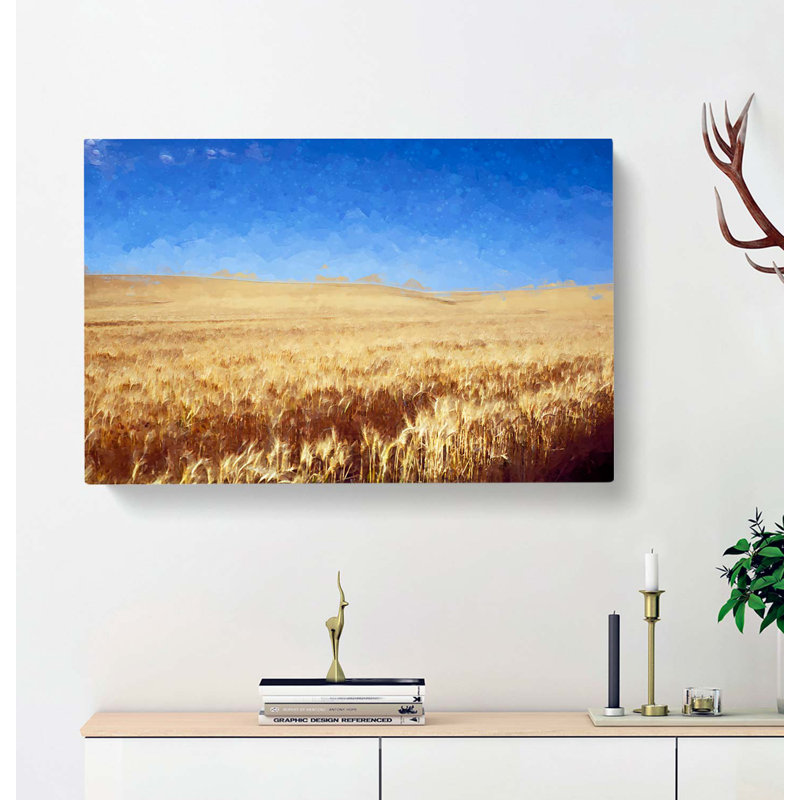 Field Of Wheat In Kansas In Abstract - Wrapped Canvas Print, 40cm H x 60cm W x 3cm D