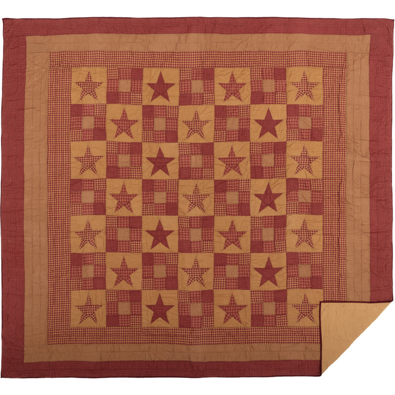 Ninepatch Star Cotton Reversible Farmhouse / Country Quilt, California King Quilt