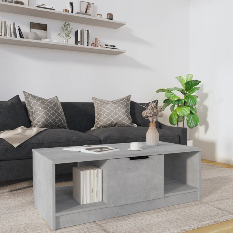 Jeffcott Solid Coffee Table with Storage, Concrete Grey