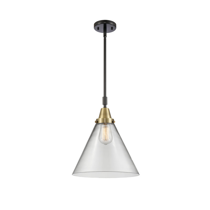 Luminaire suspendu conique 1 lumière Ashwath, H 50,12 po x l 12 po x P 12 po, Transparent, Laiton antique noir